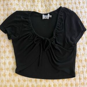 Tie Front Black Ruched Top